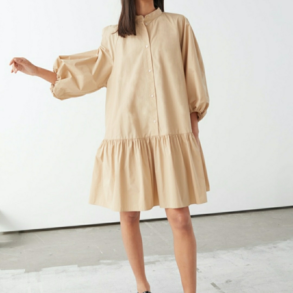 & Other Stories Stockholm Atelier Tiered Button-Up Puff Sleeve Mini Dress L - Picture 2 of 12